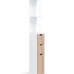 IDMarket Meuble WC étagère WILLY bois 3 portes blanc et hêtre