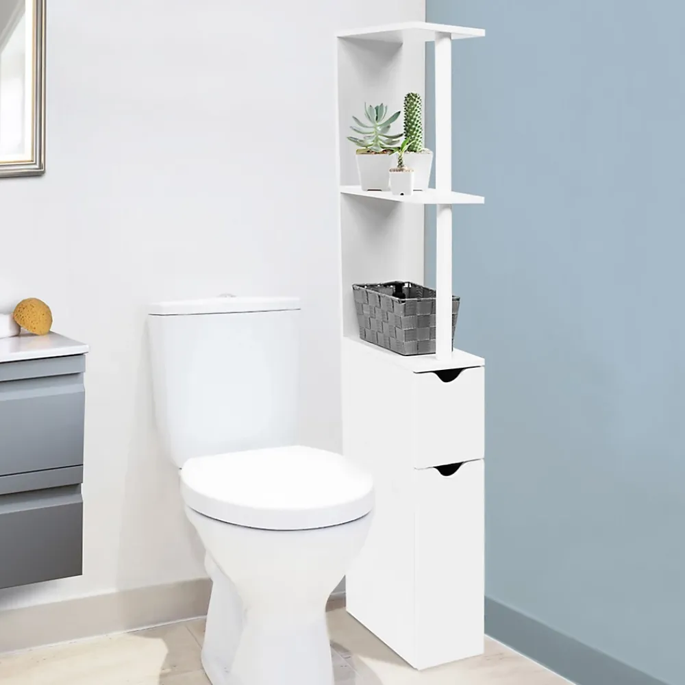 IDMarket Meuble WC étagère WILLY bois 2 portes blanc