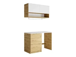 Meuble Buanderie|Vente-unique Meubles de buanderie pour machine à laver avec plan de travail - L122 cm - Blanc et naturel clair - NATAJI