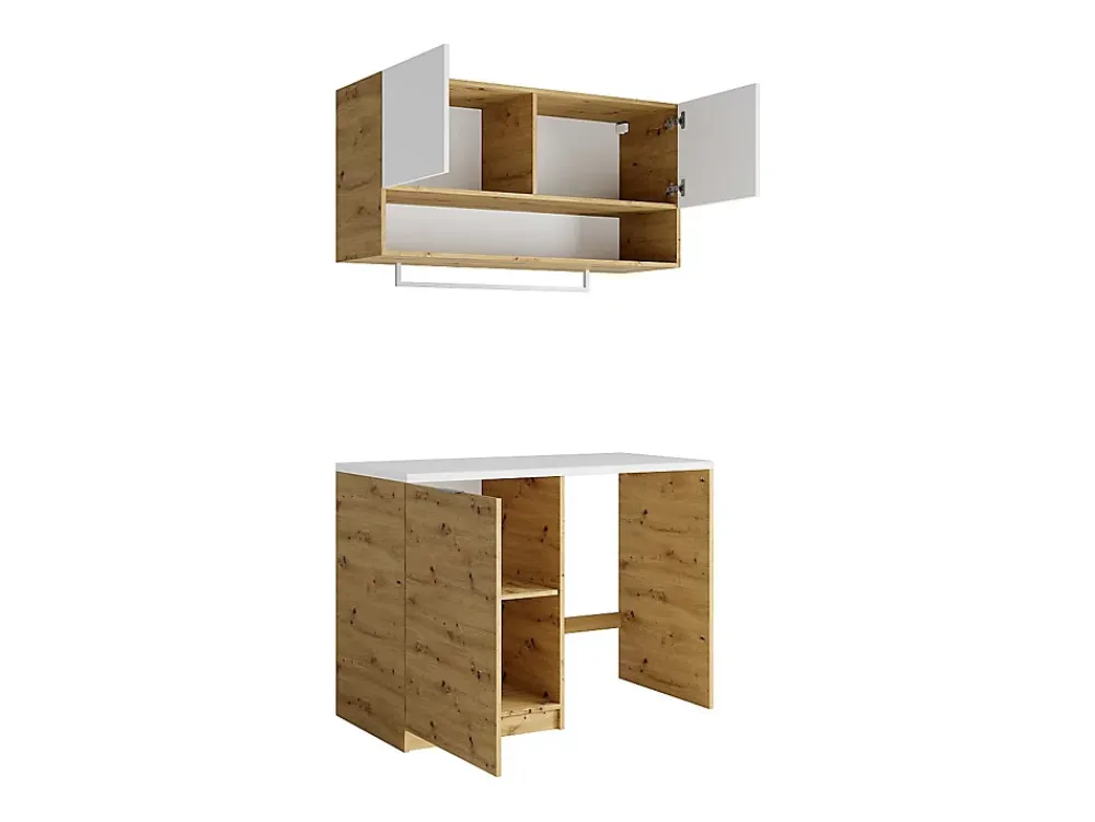 Meuble Buanderie|Vente-unique Meubles de buanderie pour machine à laver avec plan de travail - L122 cm - Blanc et naturel clair - NATAJI
