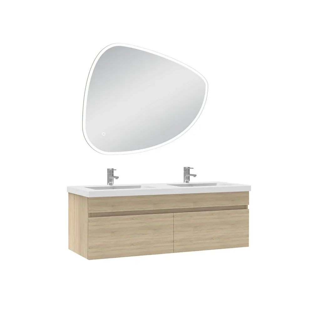 AICA Sanitaire Meubles double vasque 120cm vasque + miroir 3 couleurs lumineux Chêne Wotan