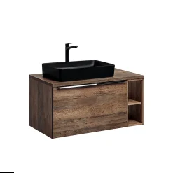 Meuble Vasque|Otitec Meubles sous vasque - 100 cm - avec Vasque à poser et Plan - BOLD OAK