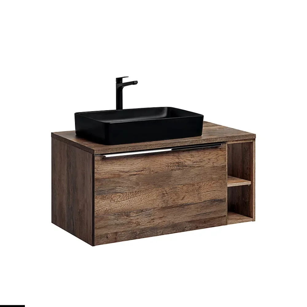 Meuble Vasque|Otitec Meubles sous vasque - 100 cm - avec Vasque à poser et Plan - BOLD OAK