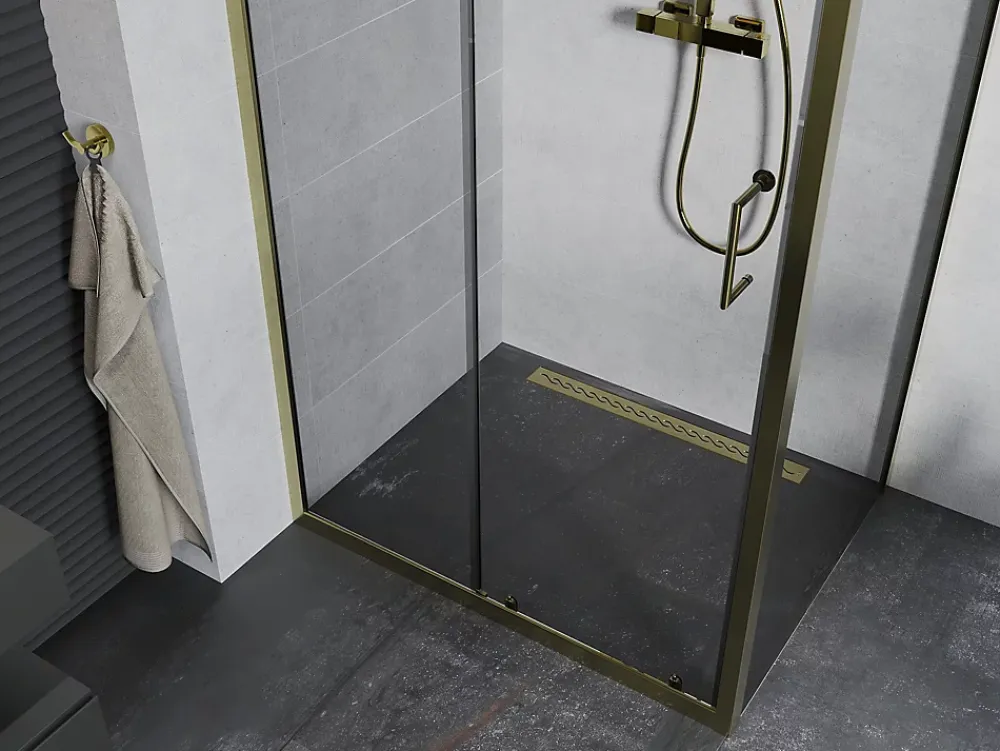Mexen Apia cabine de douche coulissante 120 x 80 cm, transparent, or - 840-120-080-50-00
