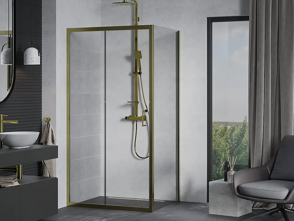 Mexen Apia cabine de douche coulissante 90 x 80 cm, transparent, or - 840-090-080-50-00