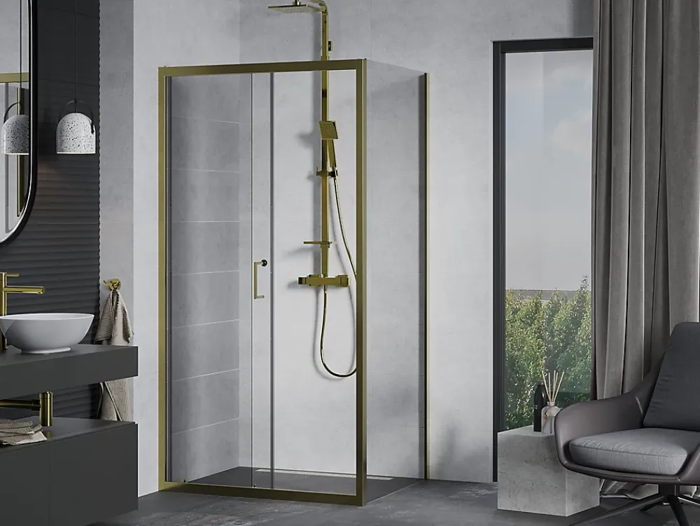 Mexen Apia cabine de douche coulissante 90 x 80 cm, transparent, or - 840-090-080-50-00
