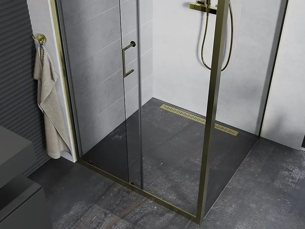 Mexen Apia cabine de douche coulissante 90 x 80 cm, transparent, or - 840-090-080-50-00
