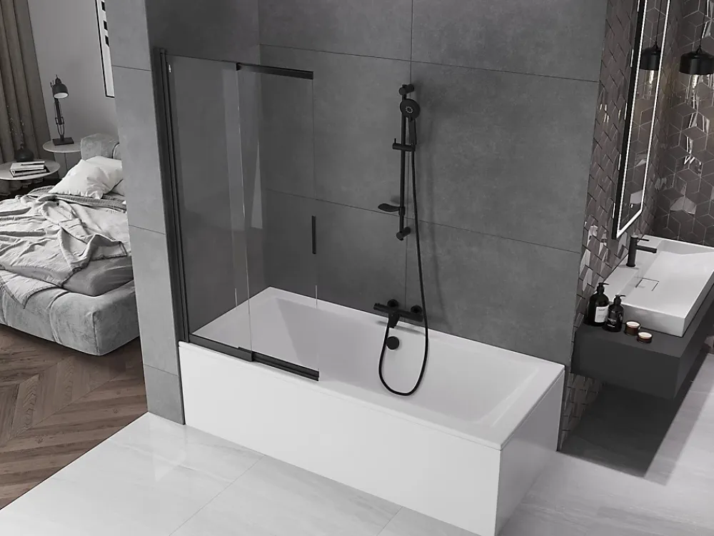Mexen Fox paroi de douche 2 volets coulissante 85 x 150 cm, transparent, noir - 891-085-002-70-00
