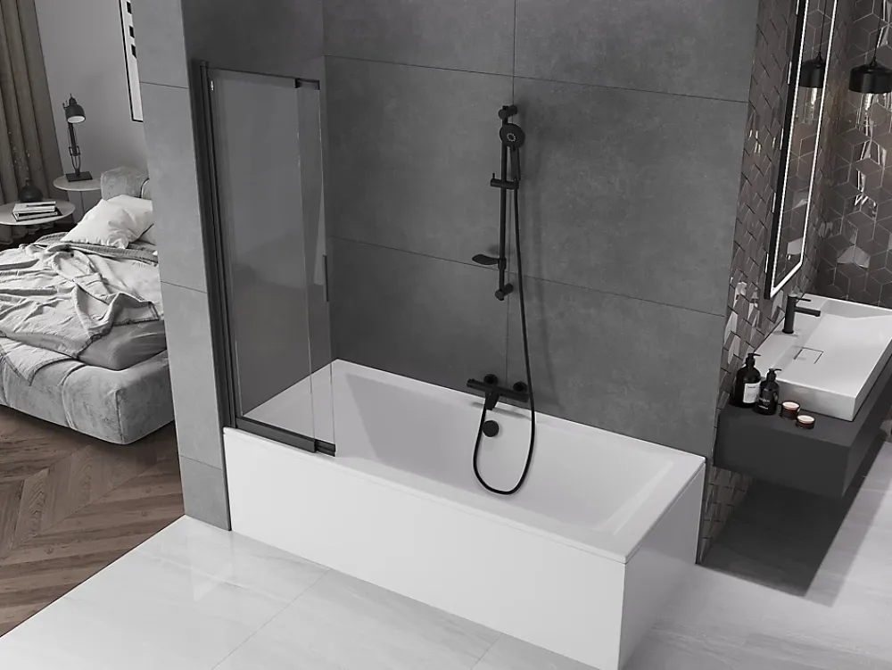 Mexen Fox paroi de douche 2 volets coulissante 85 x 150 cm, transparent, noir - 891-085-002-70-00