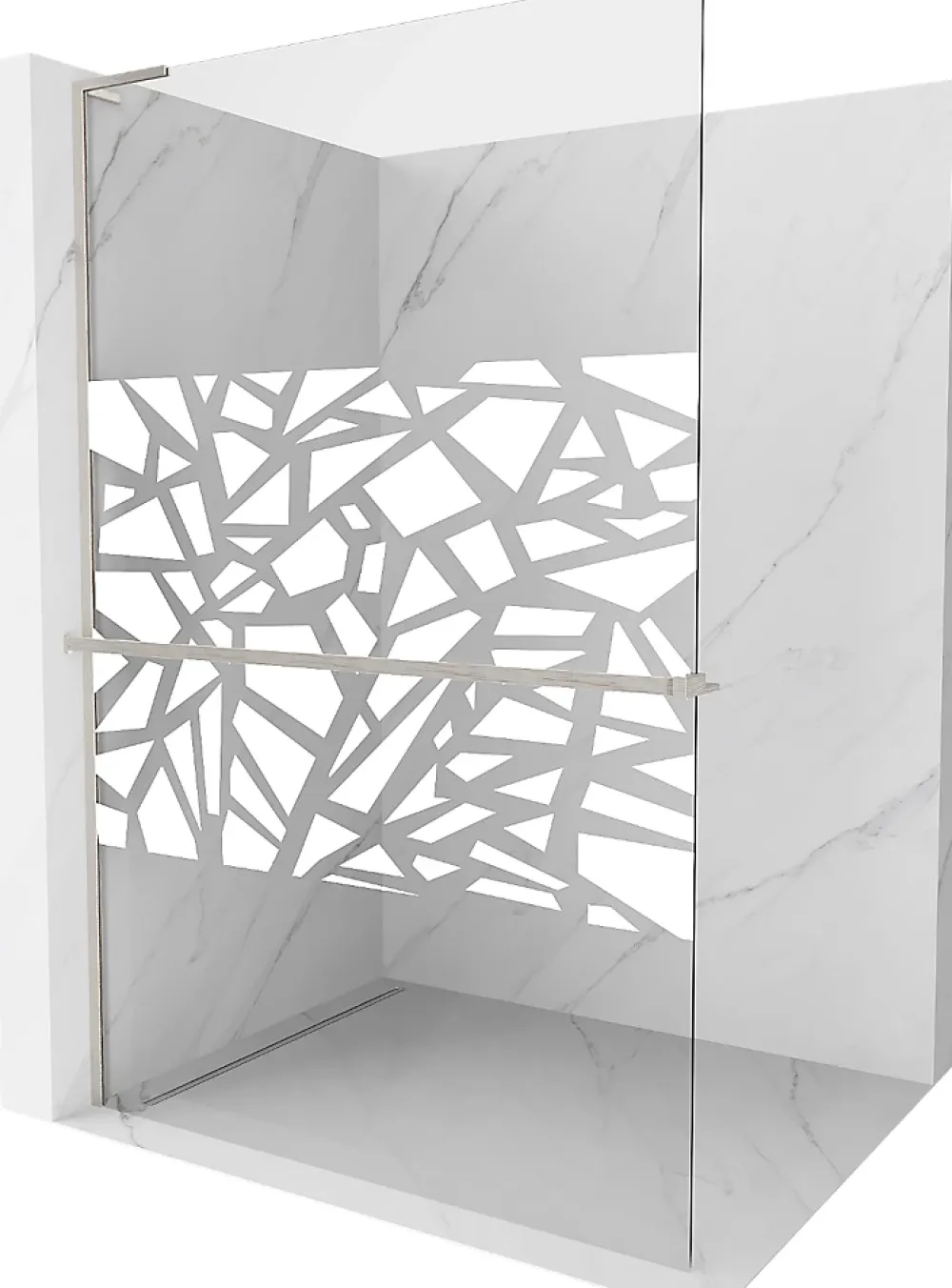 Mexen Kioto+ L paroi de douche avec étagère Walk-in 120 x 200 cm, motif blanc, nickel brossé - 800-120-123-97-85