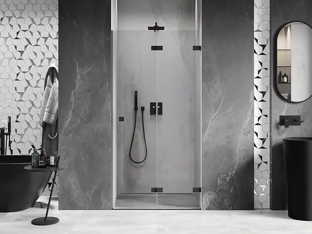 Mexen Lunar-F porte de douche pliante droite 65 cm, transparentes, noires - 836-065-000-70-00-P