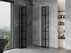 Mexen Mist L cabine de douche quart-de-rond pivotante 90 x 90 cm, grille noire, noir - 8A32L-090-090-70-77