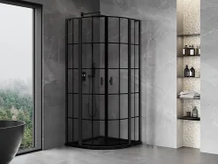 Mexen Mist L cabine de douche quart-de-rond pivotante 90 x 90 cm, grille noire, noir - 8A32L-090-090-70-77