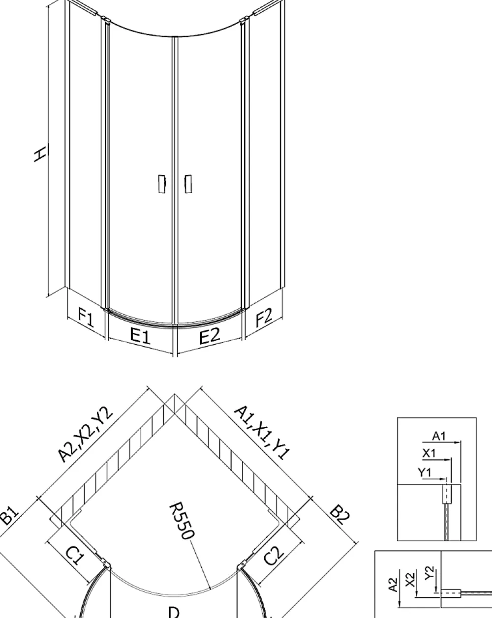 Mexen Mist L cabine de douche quart-de-rond pivotante 90 x 90 cm, grille noire, noir - 8A32L-090-090-70-77
