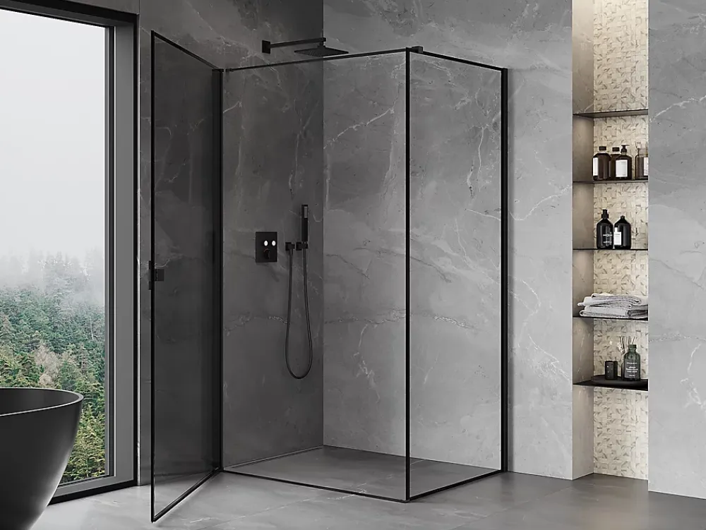 Mexen Mist-B cabine de douche pivotante gauche 100 x 85 cm, cadre noir, noir - 8A2T-100-085-70-70-L