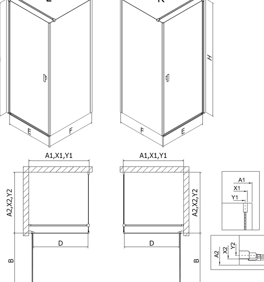 Mexen Mist-B cabine de douche pivotante gauche 100 x 85 cm, cadre noir, noir - 8A2T-100-085-70-70-L