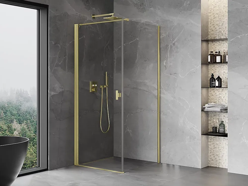 Mexen Mist-B cabine de douche pivotante 100 x 100 cm, transparent, or brossé - 8A2T-100-100-55-00