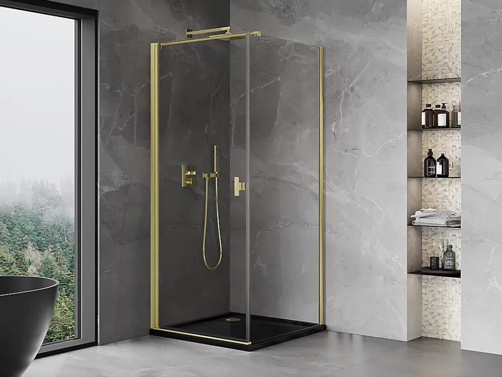 Mexen Mist-B cabine de douche pivotante 100 x 100 cm, transparent, or brossé - 8A2T-100-100-55-00