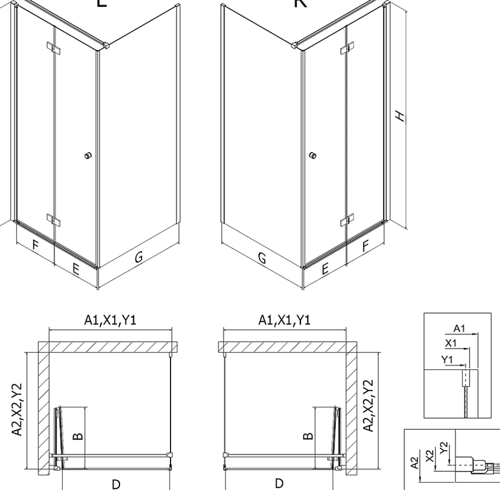 Mexen Mist-F cabine de douche pliante gauche 70 x 80 cm, transparent, cuivre brossé - 8A6T-070-080-65-00-L