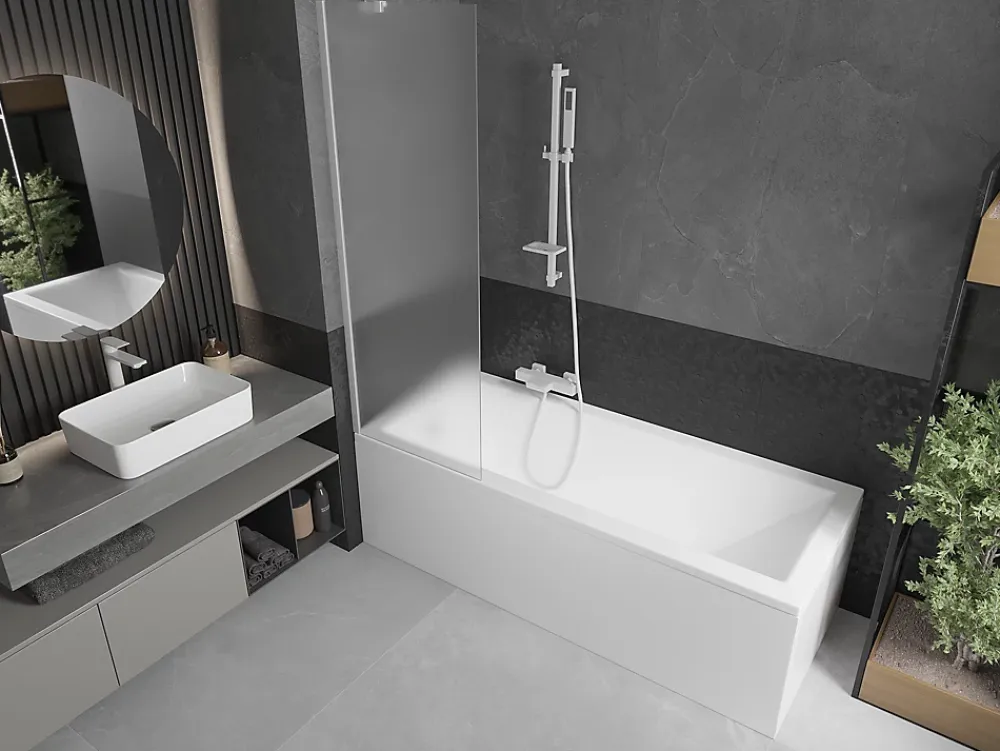 Mexen Next paravent de baignoire à 1 volet 60 x 150 cm, givré, blanc - 895-060-000-00-30-20