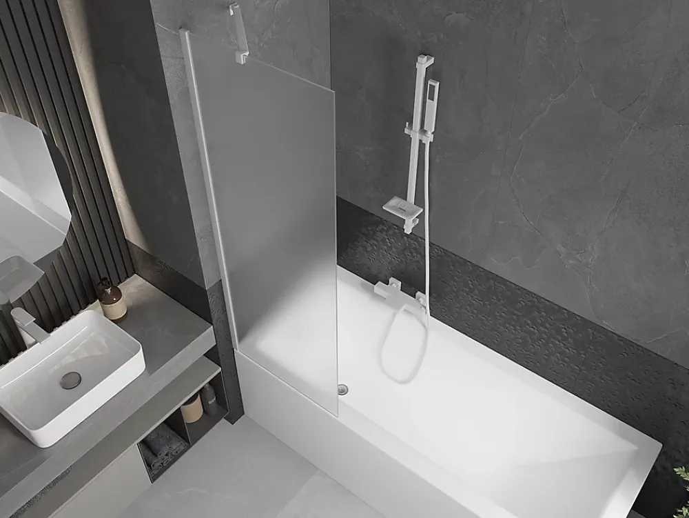 Mexen Next paravent de baignoire à 1 volet 60 x 150 cm, givré, blanc - 895-060-000-00-30-20