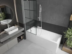 Mexen Next paroi de baignoire 1-volet 70 x 150 cm, grille noire, blanc - 895-070-000-00-77-20