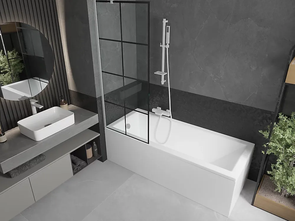 Mexen Next paroi de baignoire 1-volet 70 x 150 cm, grille noire, blanc - 895-070-000-00-77-20