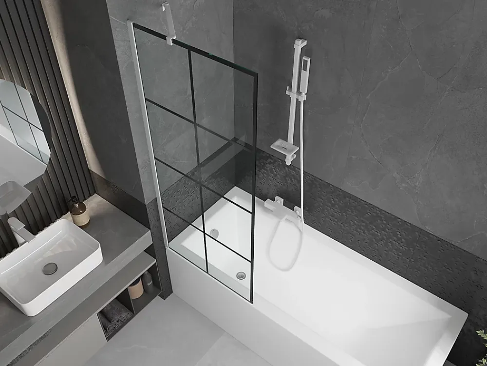Mexen Next paroi de baignoire 1-volet 70 x 150 cm, grille noire, blanc - 895-070-000-00-77-20