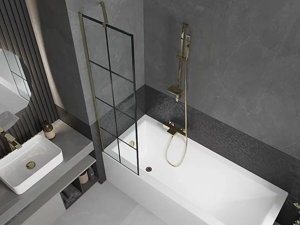 Mexen Next paroi de baignoire 1 volet 50 x 150 cm, grille noire, or - 895-050-000-00-77-50