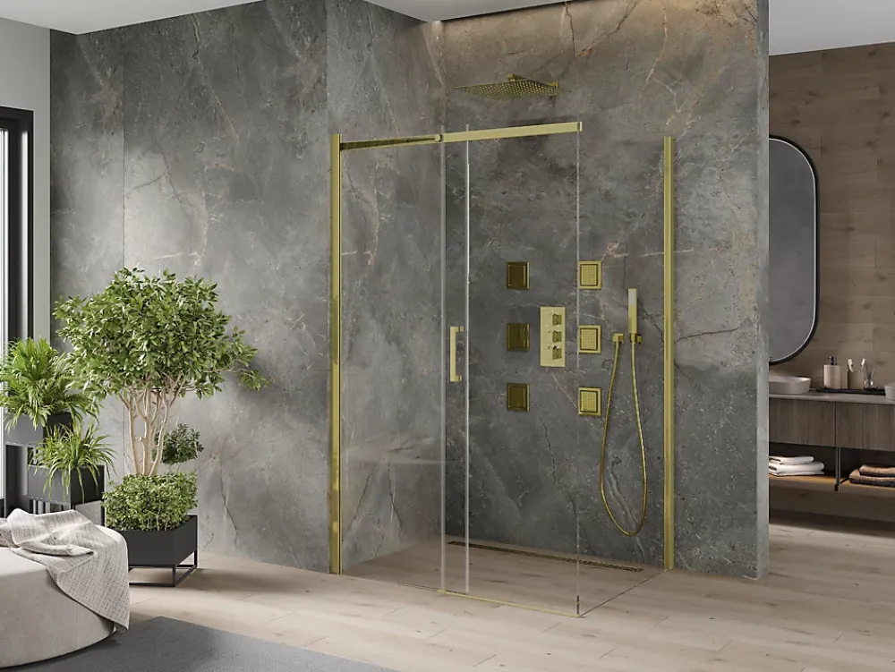 Mexen Omega cabine de douche coulissante 110 x 80 cm, transparent, dorée - 825-110-080-50-00