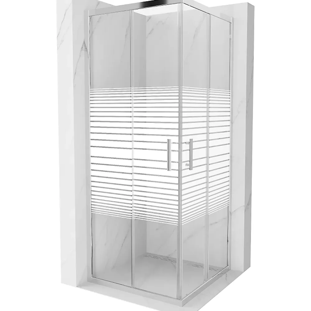 Paroi De Douche|Mexen Rio cabine de douche carrée 80 x 80 cm, bandes blanches, chrome - 860-080-080-01-20
