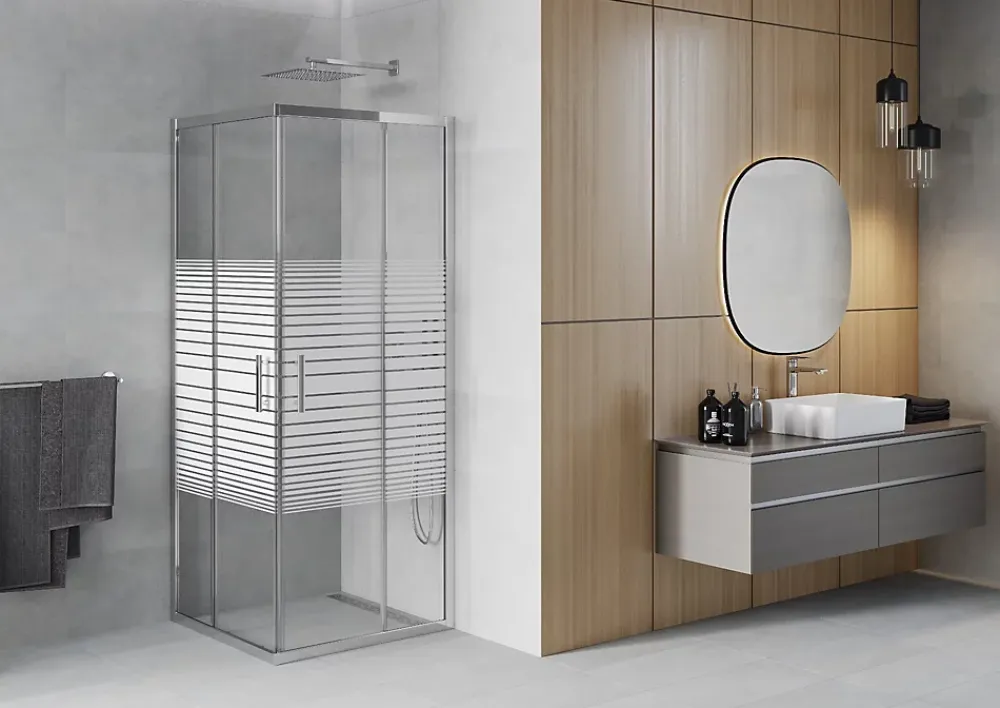 Paroi De Douche|Mexen Rio cabine de douche carrée 80 x 80 cm, bandes blanches, chrome - 860-080-080-01-20