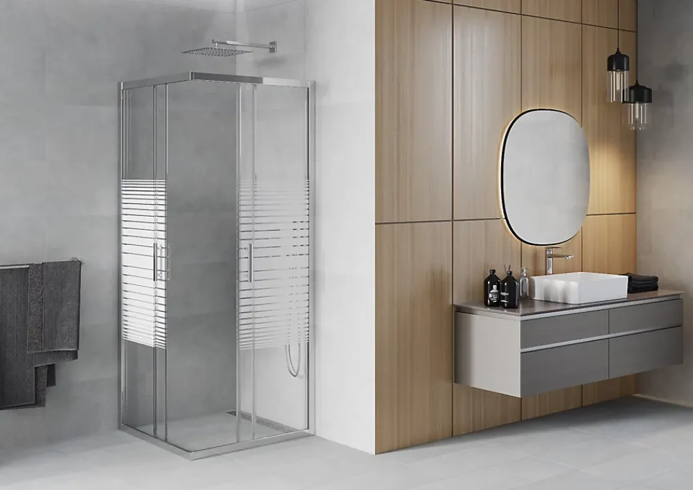 Paroi De Douche|Mexen Rio cabine de douche carrée 80 x 80 cm, bandes blanches, chrome - 860-080-080-01-20