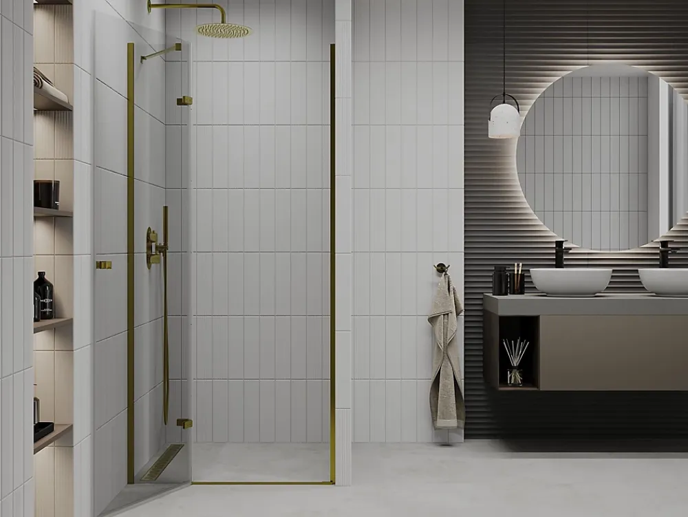 Porte De Douche|Mexen Roma porte de douche battante 90 cm, transparent, doré - 854-090-000-50-00