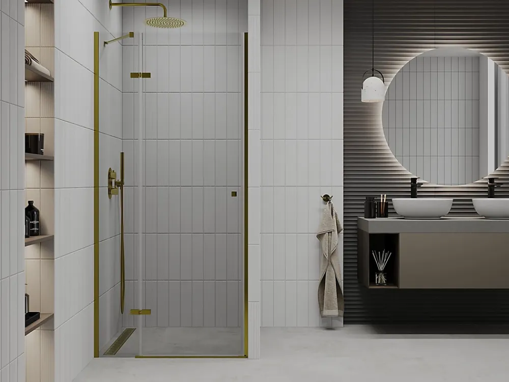Porte De Douche|Mexen Roma porte de douche pivotante 120 cm, transparentes, dorées - 854-120-000-50-00