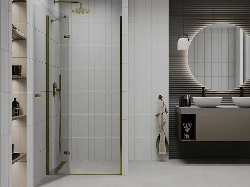 Porte De Douche|Mexen Roma porte de douche pivotante 120 cm, transparentes, dorées - 854-120-000-50-00