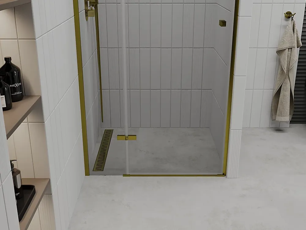 Porte De Douche|Mexen Roma porte de douche pivotante 120 cm, transparentes, dorées - 854-120-000-50-00