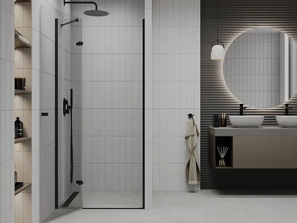 Porte De Douche|Mexen Roma porte de douche pivotante 110 cm, transparentes, noires - 854-110-000-70-00