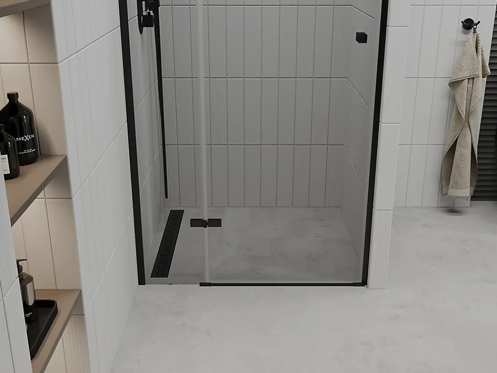 Porte De Douche|Mexen Roma porte de douche pivotante 110 cm, transparentes, noires - 854-110-000-70-00