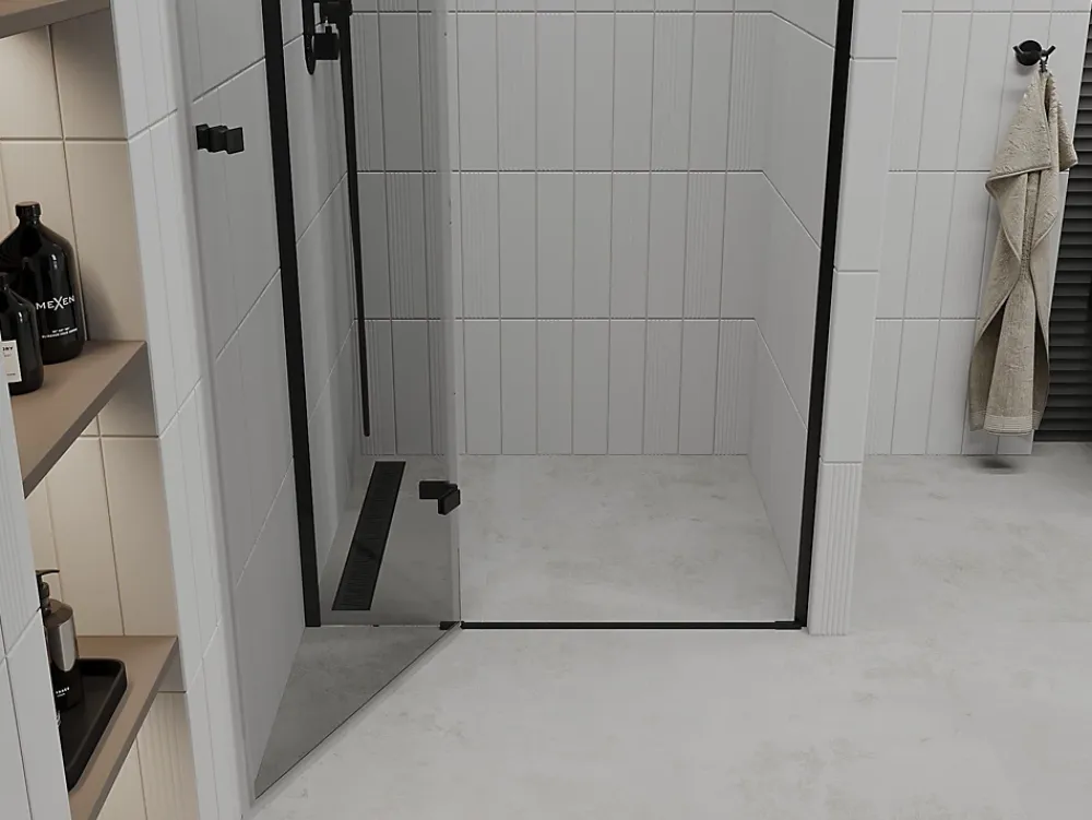 Porte De Douche|Mexen Roma porte de douche pivotante 110 cm, transparentes, noires - 854-110-000-70-00