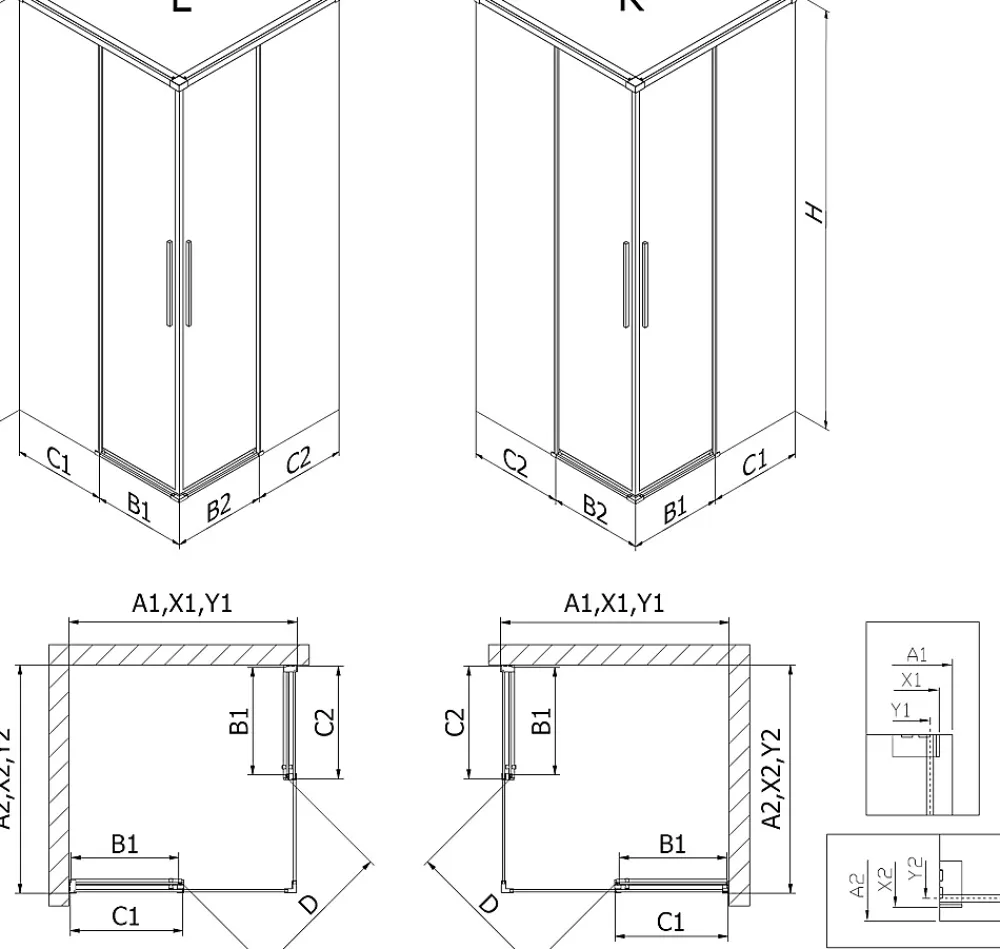 Paroi De Douche|Mexen Rox Duo cabine de douche coulissante 120 x 80 cm, transparent, or - 8C2D-120-080-50-00