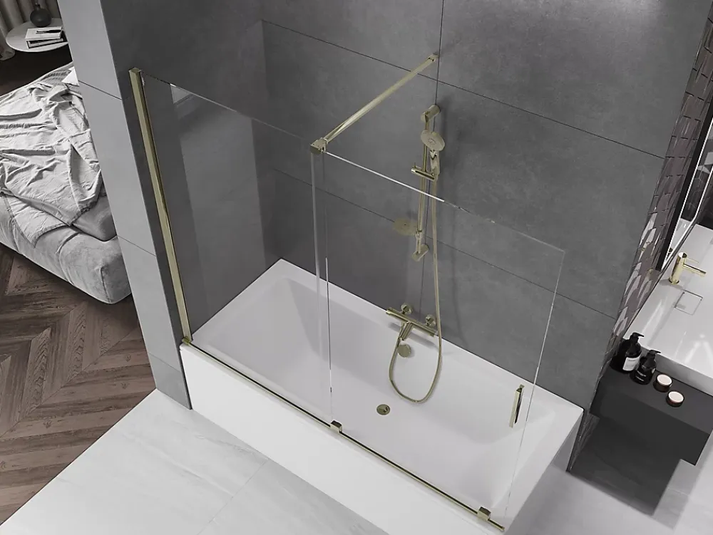 Mexen Velar pare-douche 2 plis coulissant 180 x 150 cm, transparent, doré - 896-180-000-01-50