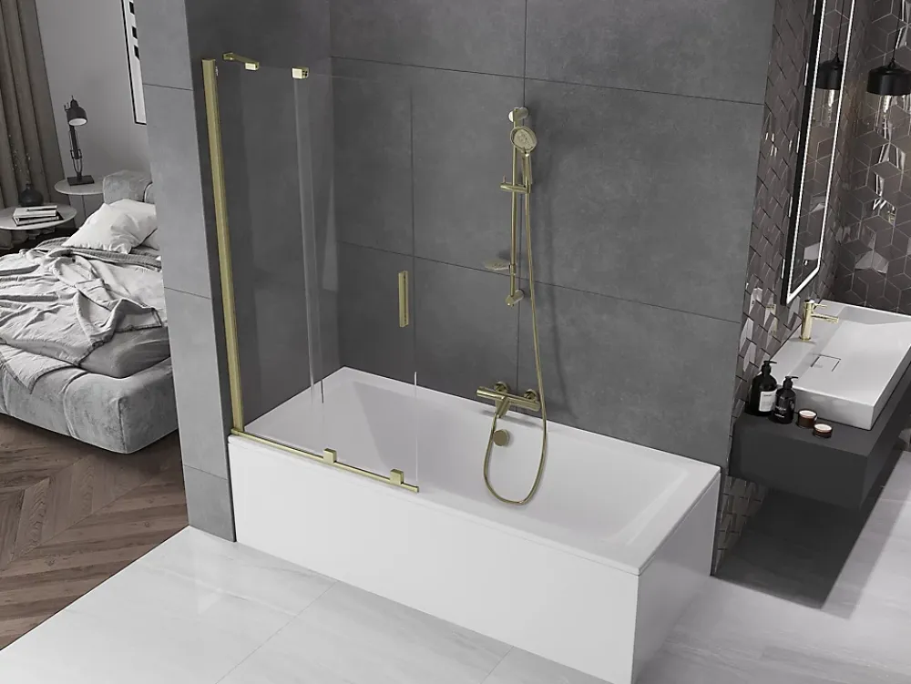 Paroi De Douche|Mexen Velar paroi de baignoire 2 volets coulissants 95 x 150 cm, transparent, doré brossé - 896-095-000-01-55