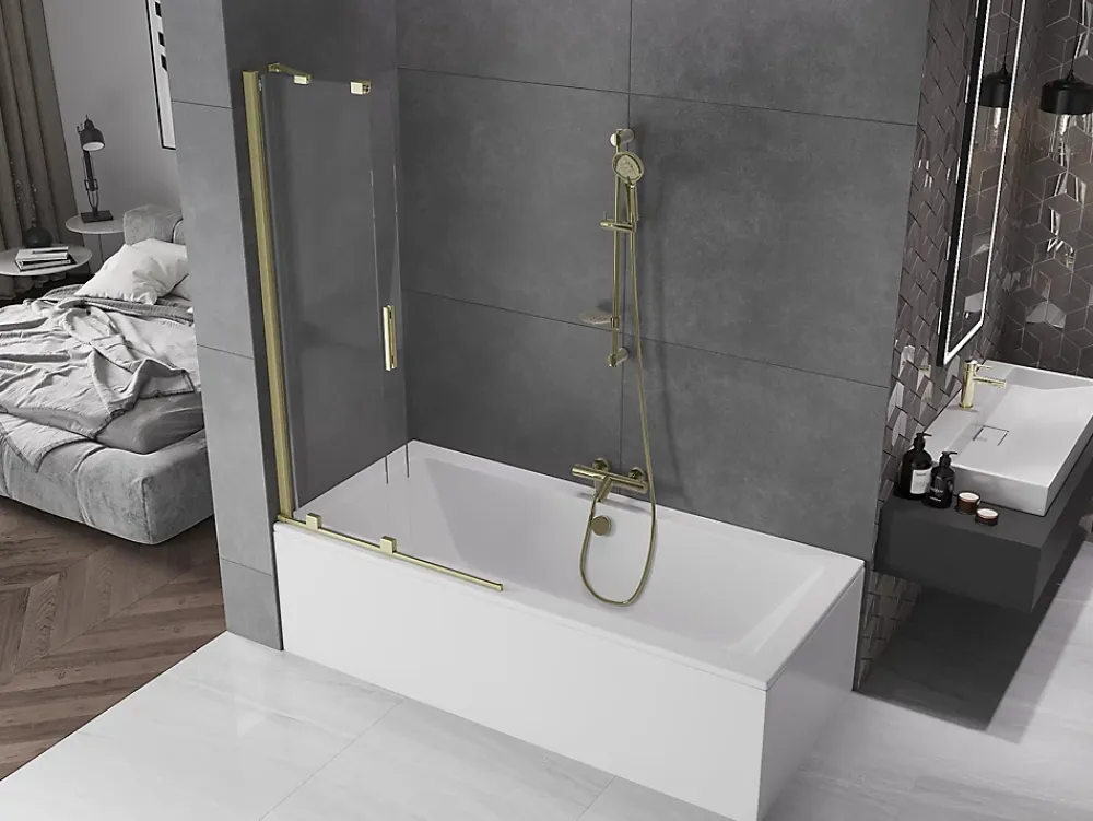 Paroi De Douche|Mexen Velar paroi de baignoire 2 volets coulissants 95 x 150 cm, transparent, doré brossé - 896-095-000-01-55