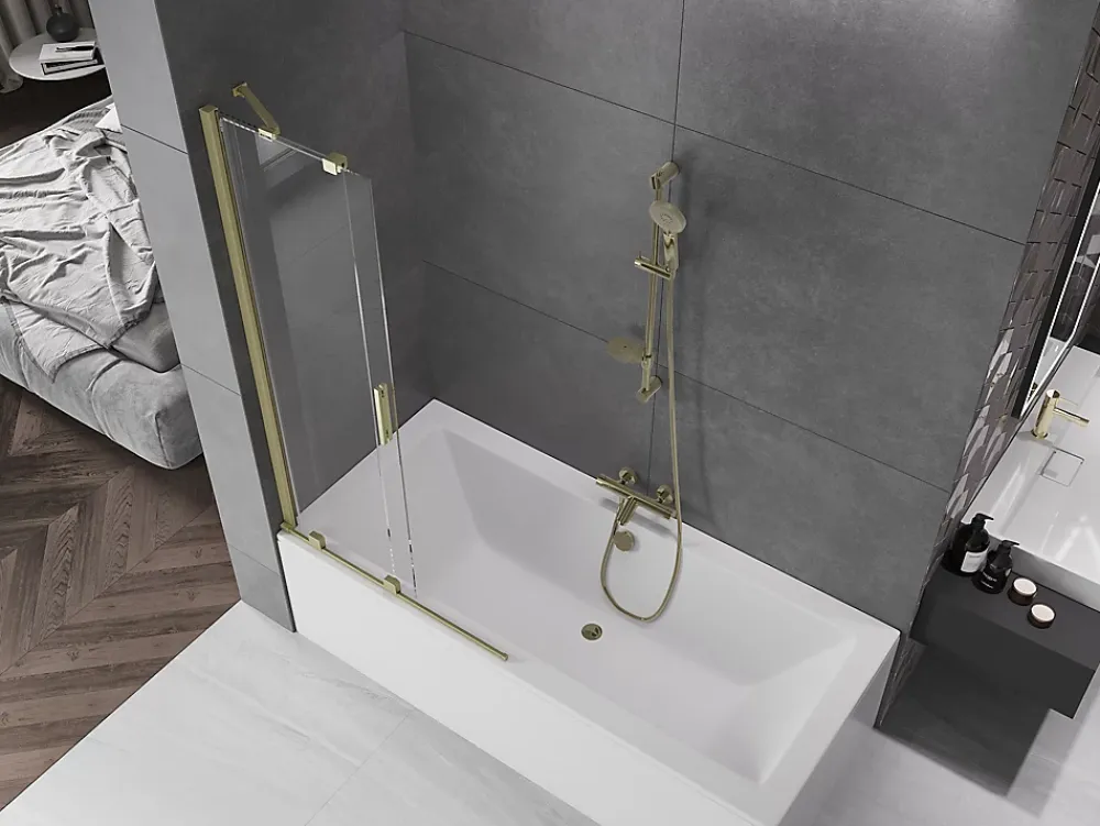 Paroi De Douche|Mexen Velar paroi de baignoire 2 volets coulissants 95 x 150 cm, transparent, doré brossé - 896-095-000-01-55