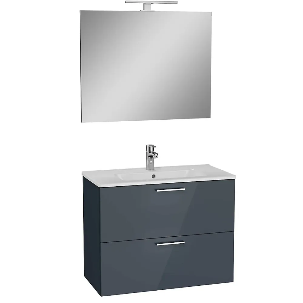 Lave-Mains|Vitra Mia ensemble meuble 79x61x39,5 cm avec miroir, lavabo et éclairage LED, Anthracite brillant (MIASET80A)