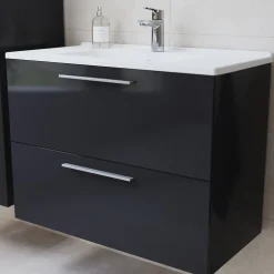 Lave-Mains|Vitra Mia ensemble meuble 79x61x39,5 cm avec miroir, lavabo et éclairage LED, Anthracite brillant (MIASET80A)