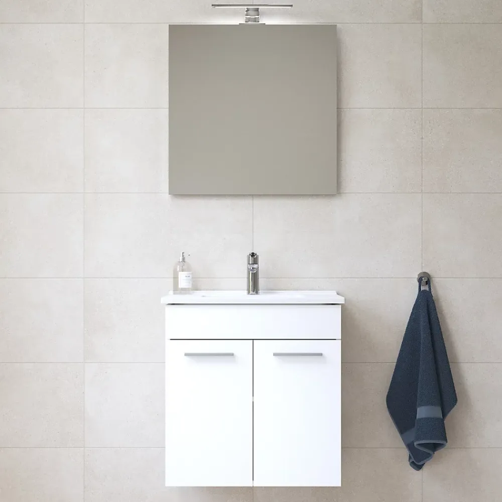 Vitra Mia ensemble meuble 59x61x39,5 cm avec porte, avec miroir, lavabo et éclairage LED, Blanc brillant (MIASETFP60B)