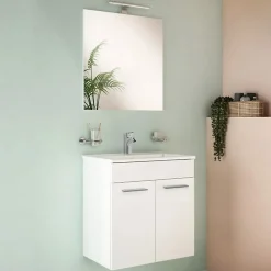 Vitra Mia ensemble meuble 59x61x39,5 cm avec porte, avec miroir, lavabo et éclairage LED, Blanc brillant (MIASETFP60B)