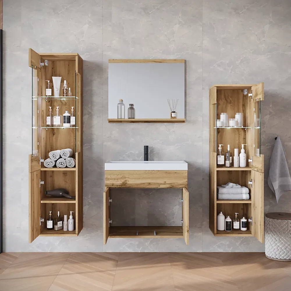 Ensemble Meuble De Salle De Bains|MINIO go for it , ensemble de meubles de salle de bain NIKITA chêne wotan, 4 pièces